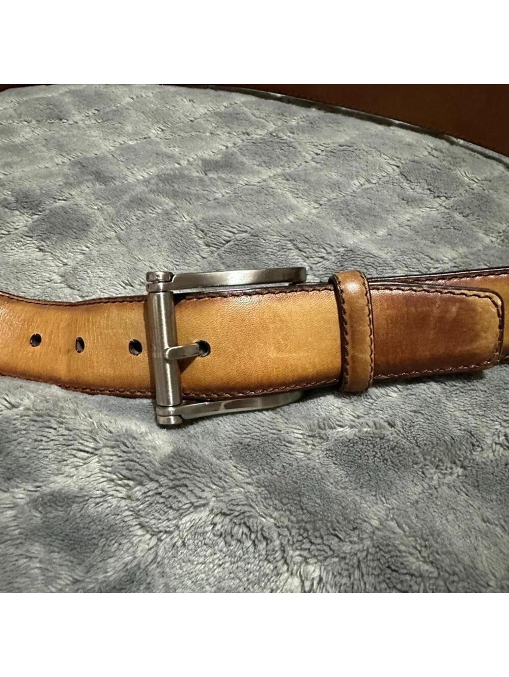 MAGNANNI Burnished Brown Walnut Tan Belt Leather 36 Spain Men Buckle 1121